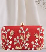 Red FLORAL PATTERN EMBROIDERED CLUTCH