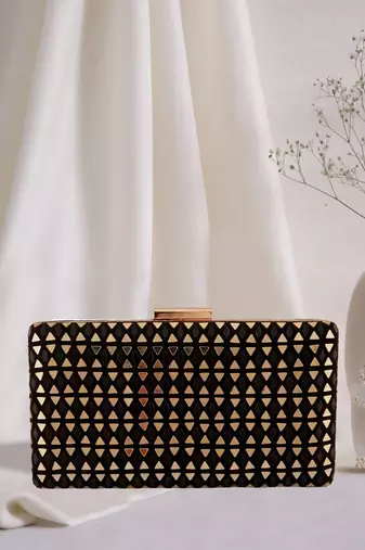 Mirror Work Embellished Black Clutch