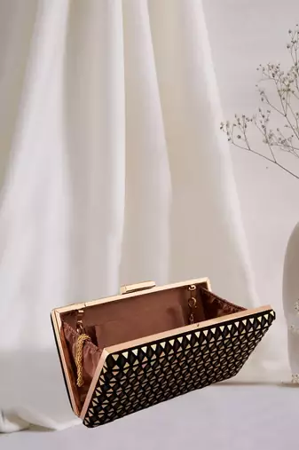 Mirror Work Embellished Black Clutch