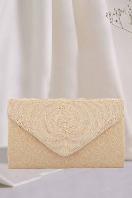 Pearl Work Embellished Cream Clutch 2