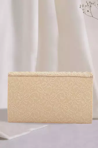 Pearl Work Embellished Cream Clutch