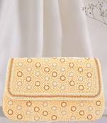 Pearl & Stone Work Embellished Cream Clutch