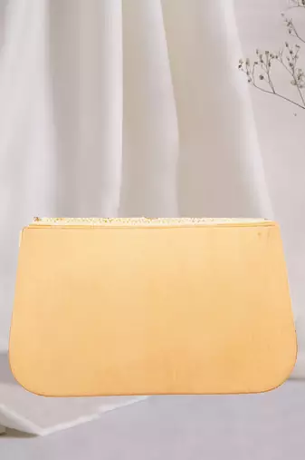 Pearl & Stone Work Embellished Cream Clutch