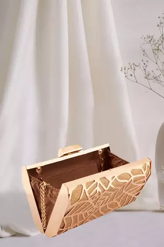 Bollywod Style Metallic Cut Out Gold Clutch