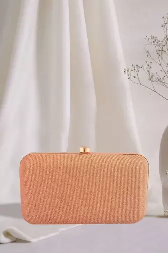 Party Wear Stone Work Embellished Rose Gold Clutch