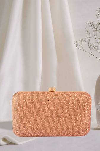Party Wear Stone Work Embellished Rose Gold Clutch