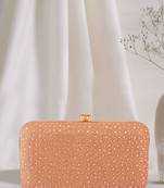 Party Wear Stone Work Embellished Rose Gold Clutch