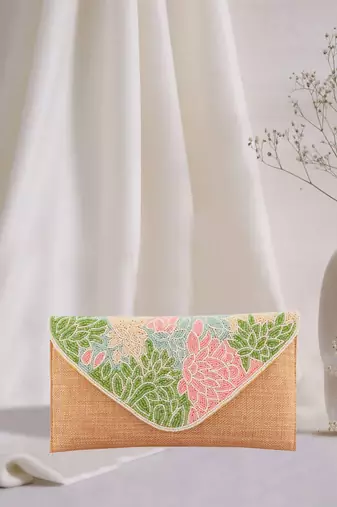 Floral Cutdana Embellished Beads Work Clutch