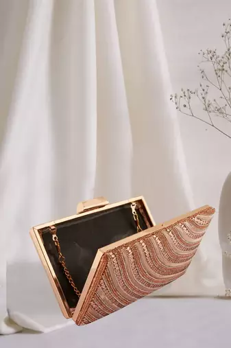 Jewel Stone Work & Zardosi Handwork Embellished Rose Clutch