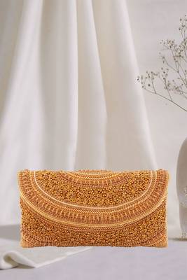 Curved Cutdana Heavy Stone Work Gold Clutch 1