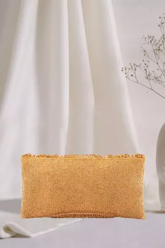 Curved Cutdana Heavy Stone Work Gold Clutch