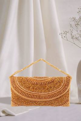 Curved Cutdana Heavy Stone Work Gold Clutch 3