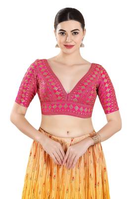 Pink Art Silk Traditional Printed Pre-Stitched Blouse 1