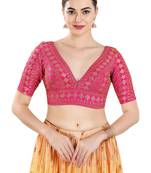 Pink Art Silk Traditional Printed Pre-Stitched Blouse