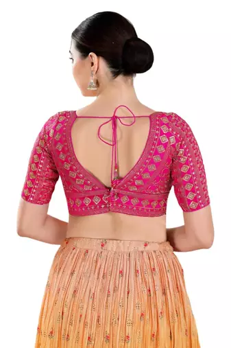 Pink Art Silk Traditional Printed Pre-Stitched Blouse