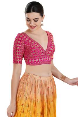 Pink Art Silk Traditional Printed Pre-Stitched Blouse 3