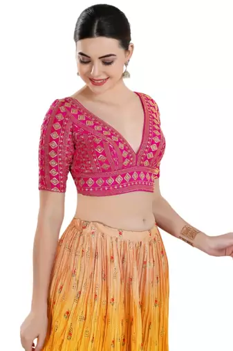 Pink Art Silk Traditional Printed Pre-Stitched Blouse