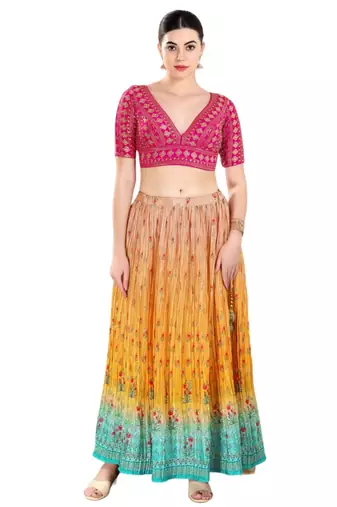 Pink Art Silk Traditional Printed Pre-Stitched Blouse