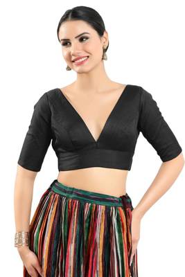 Black Silk Plain Readymade Blouse 1