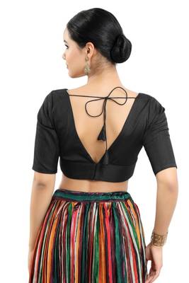 Black Silk Plain Readymade Blouse 2