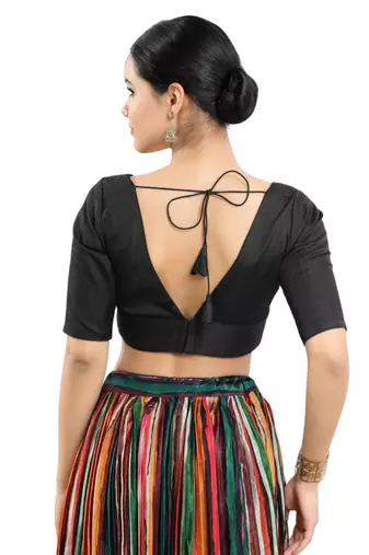 Black Silk Plain Readymade Blouse