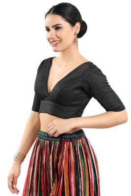 Black Silk Plain Readymade Blouse 3