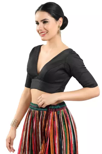 Black Silk Plain Readymade Blouse