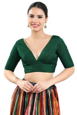 Green Plain Daily Wear Readymade Blouse for Women 1