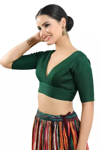 Green Plain Daily Wear Readymade Blouse for Women