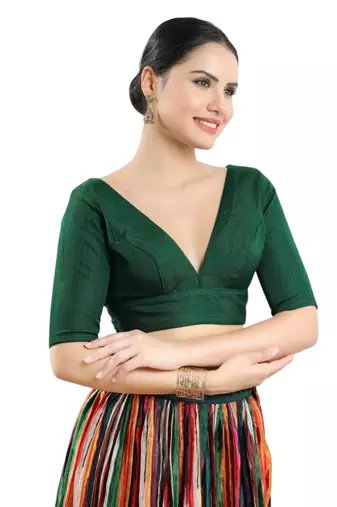 Green Plain Daily Wear Readymade Blouse for Women