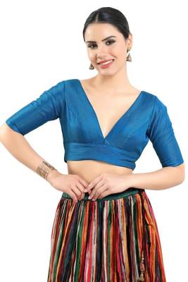 Blue Festive V-Neck Blouse for Women 1
