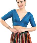 Blue Festive V-Neck Blouse for Women