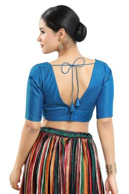 Blue Festive V-Neck Blouse for Women 2