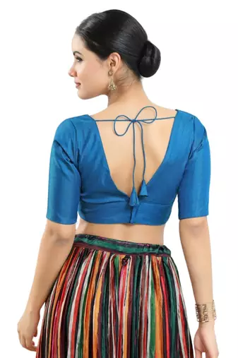 Blue Festive V-Neck Blouse for Women