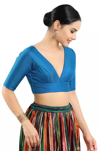 Blue Festive V-Neck Blouse for Women