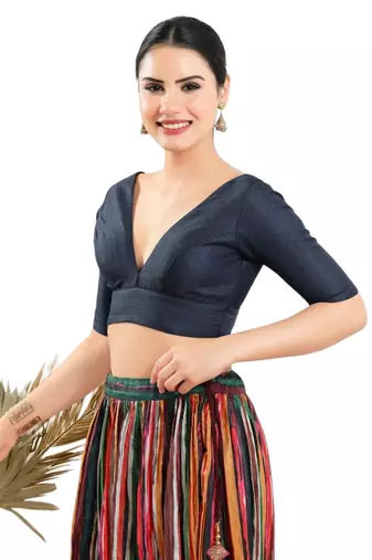Padded Silk V-Neck Blouse