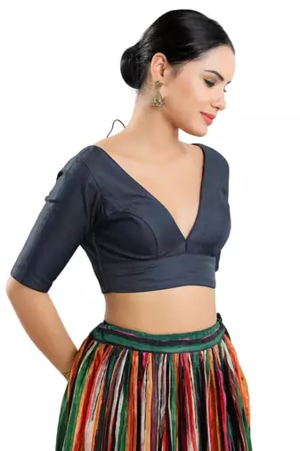 Padded Silk V-Neck Blouse