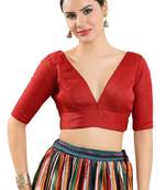 Red Silk V-Neck Readymade Blouse