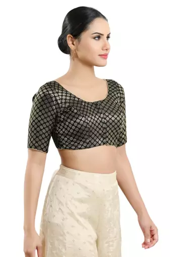 Padded Brocade Round Neck Blouse