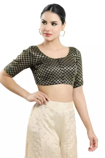 Padded Brocade Round Neck Blouse