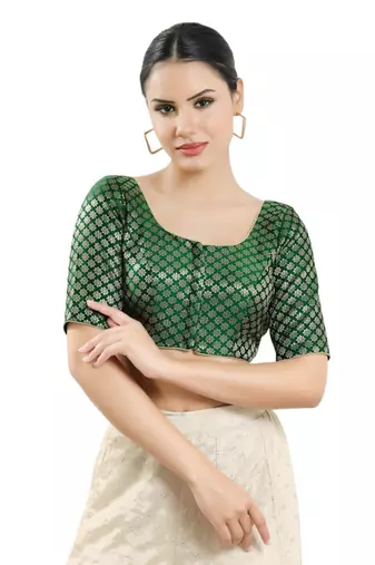 Padded Brocade Round Neck Blouse