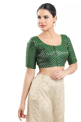 Padded Brocade Round Neck Blouse