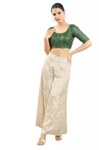 Padded Brocade Round Neck Blouse