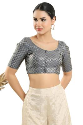 Padded Brocade Round Neck Blouse 1