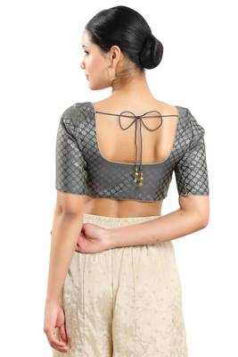 Padded Brocade Round Neck Blouse 2