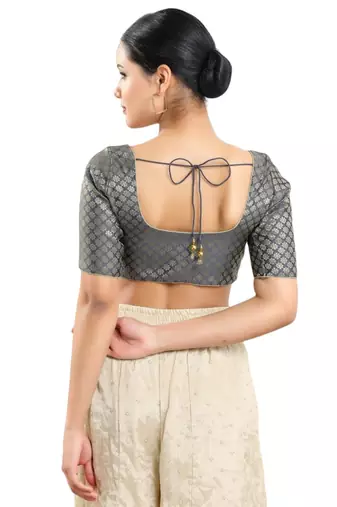 Padded Brocade Round Neck Blouse