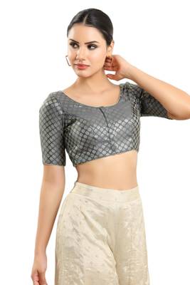 Padded Brocade Round Neck Blouse 3