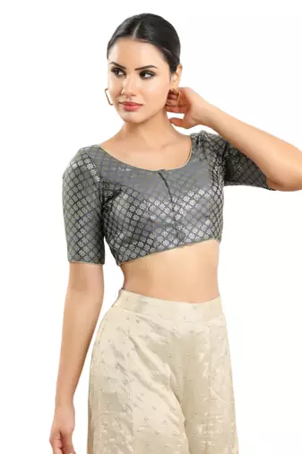 Padded Brocade Round Neck Blouse