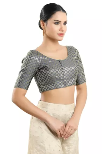 Padded Brocade Round Neck Blouse