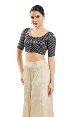 Padded Brocade Round Neck Blouse 1